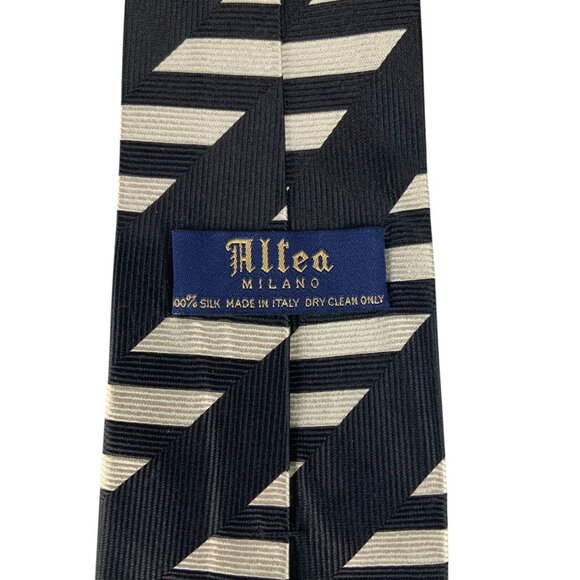 Allea Milano Silk Tie Made In Italy Black/Cream Geometric Pattern Necktie - Picture 5 of 6
